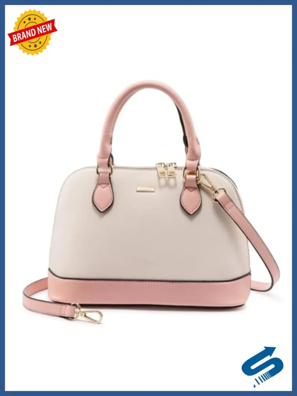 Faux Leather Satchel Crossbody Bag Double Zip Top Handle Dome Satchel